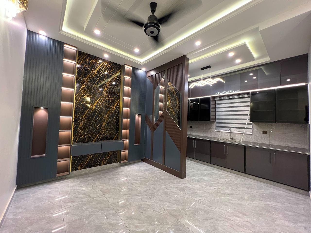 Feature wall and open kitchen